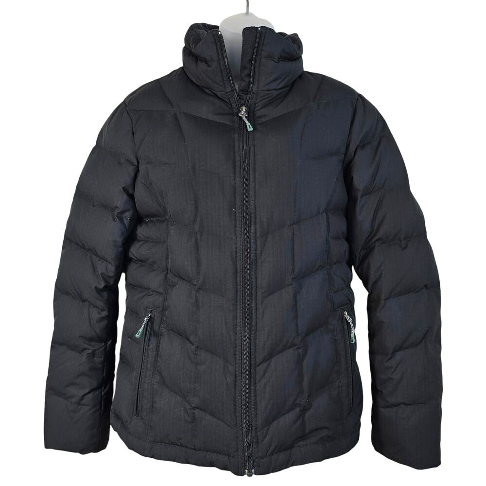 Lands End Down Puffer Jacket Women's M Black Zip Up Outdoor Winter Skiing Hiking